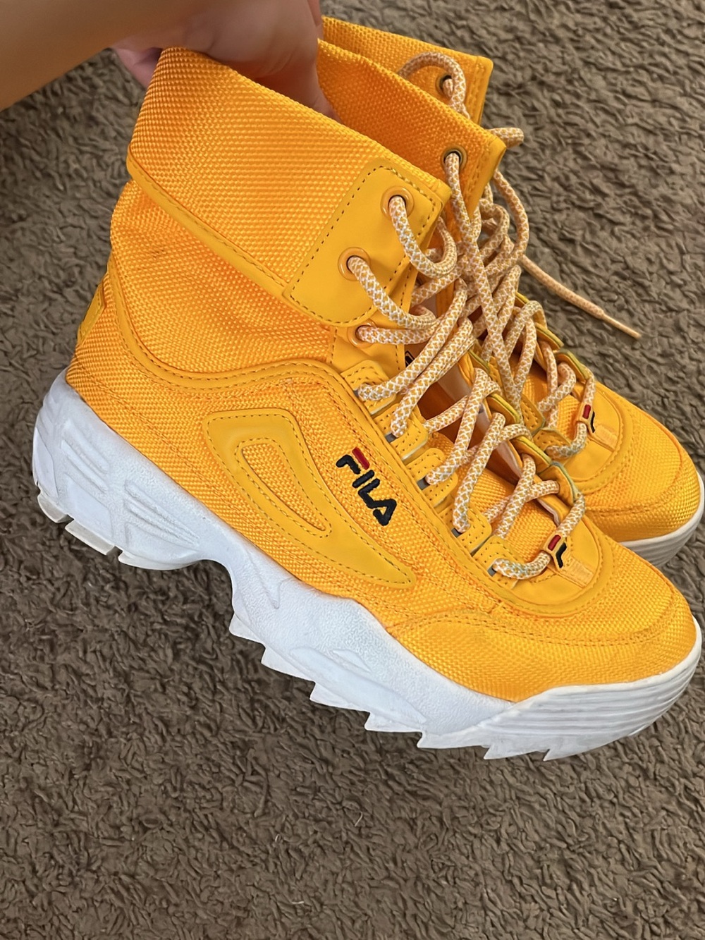 FILA Men's Yellow High-Top Boat Shoes with White Sole